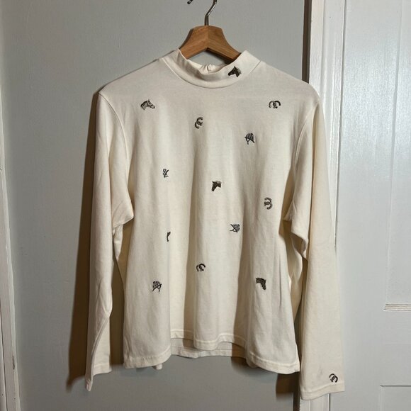 🤍 Vintage Monterey Petites by Koret Embroidered Mock Neck Top | Size Large - Picture 8 of 8